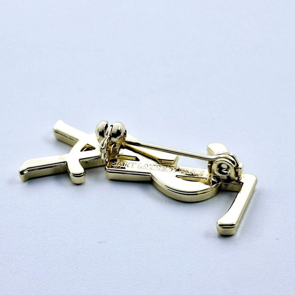 Vintage Gold Yves Saint Laurent YSL Brooch Employee Appreciation Lapel Pin Small - Picture 3 of 11